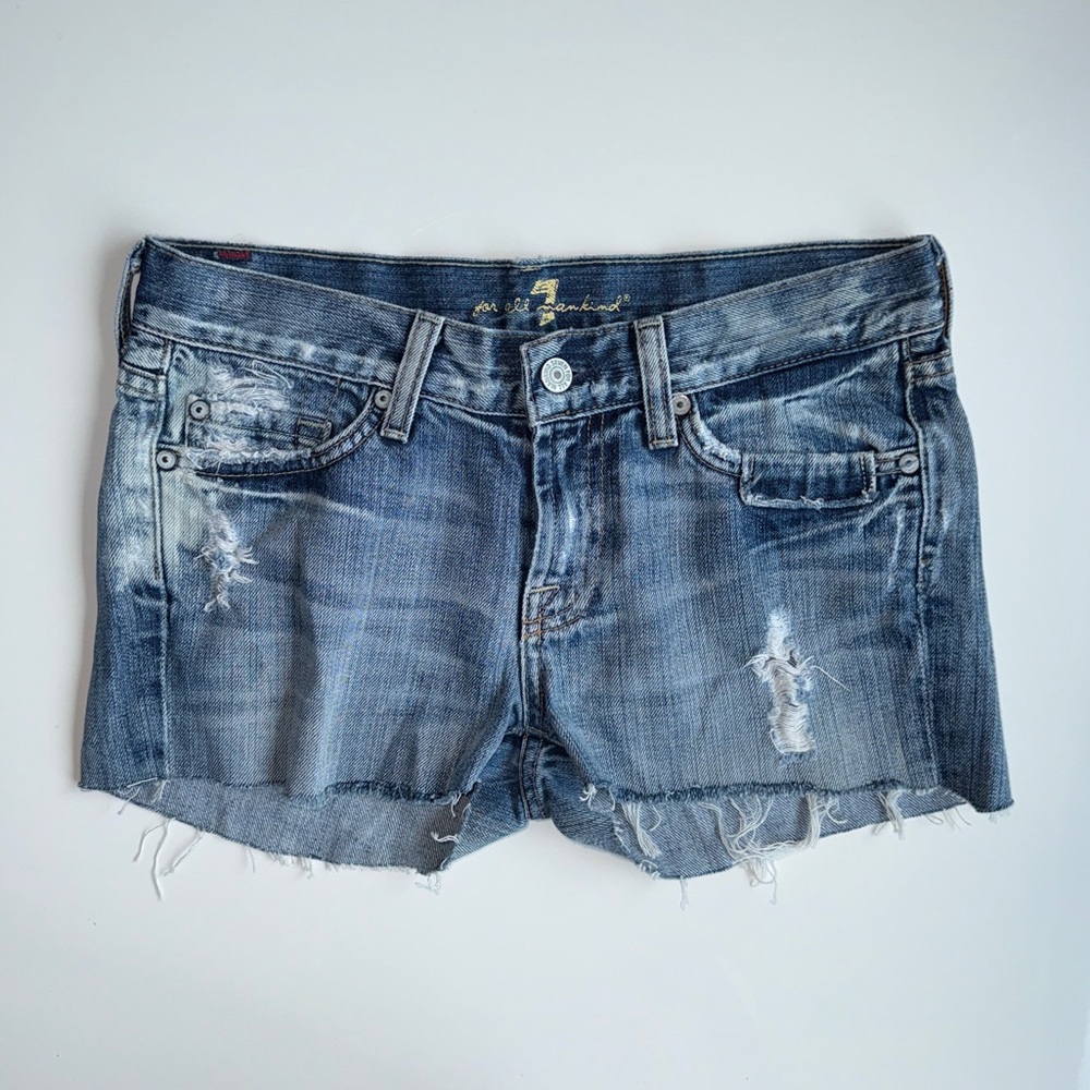7 For All Mankind Blue Distressed Jean Shorts